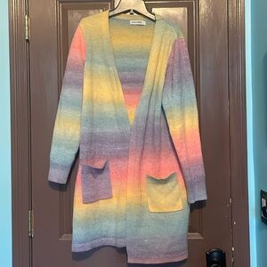 Grace Karin L rainbow sweater open front pockets midi PRIDE